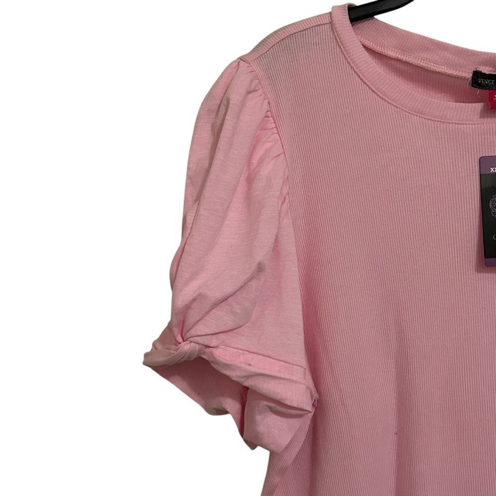 VINCE CAMUTO NWT Women's Pink Peony Short Puff Sleeve Ribbed Top XXL - Picture 4 of 14